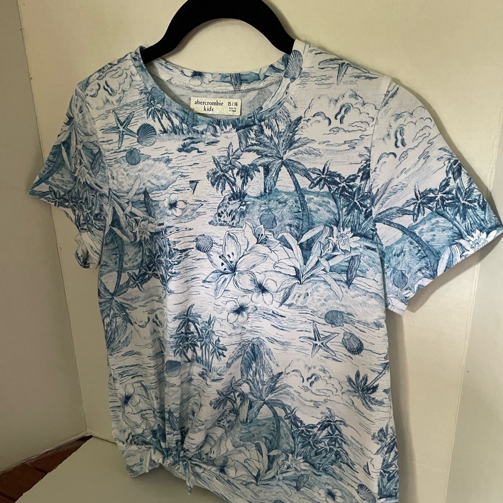 Abercrombie Kids  Blue and White Tee, Size 15/16